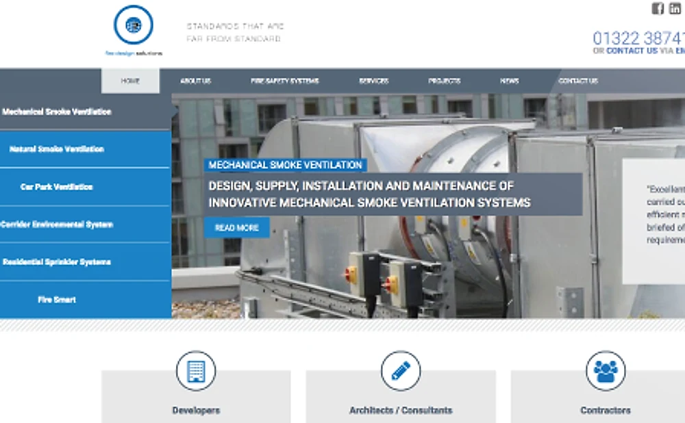 Fire Design Solutions website on desktop