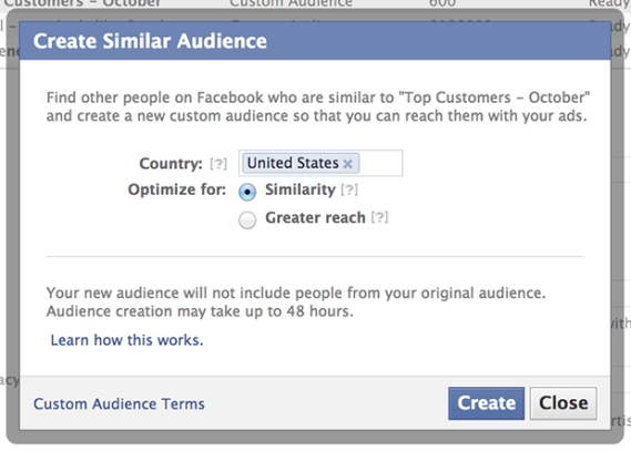 Facebook Launches look a like audiences.