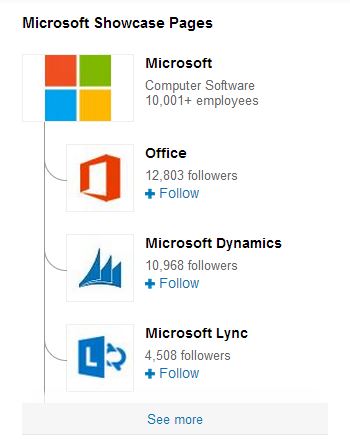 microsoft linkedin showcase pages