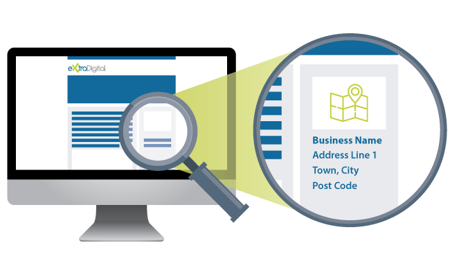 On Page Optimisation: Graphic showing company address on homepage