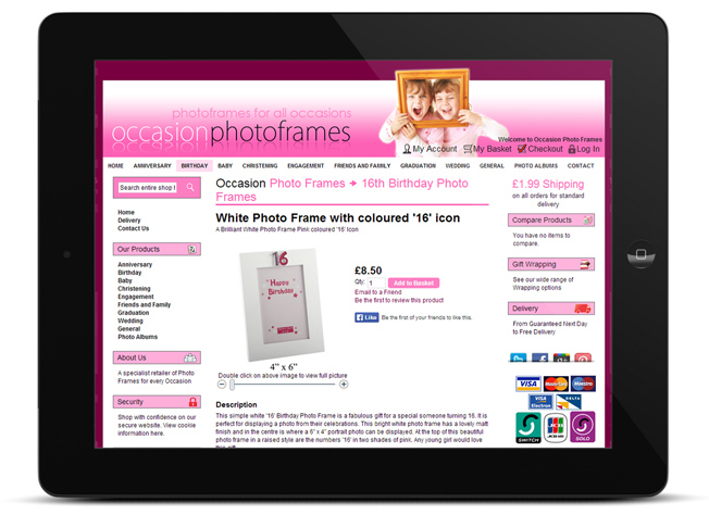 Website Design for Occasions Photo Frames